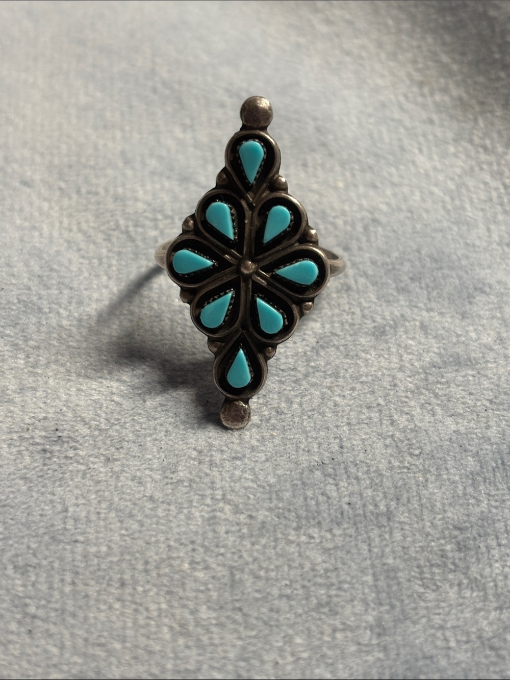 Vintage Laura J Dabbs Signed Sterling Silver Needle Point Turquoise Ring- size 8